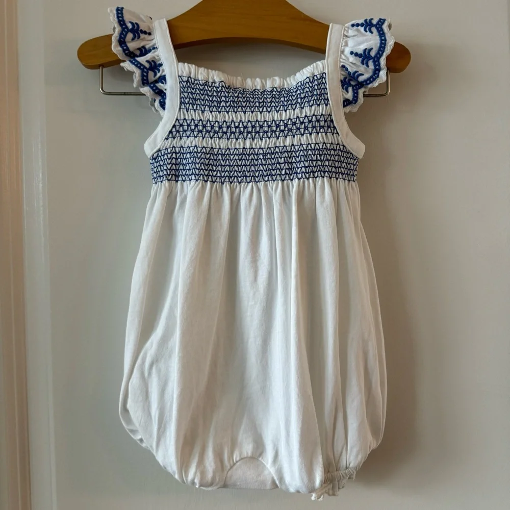 NWT Ralph Lauren Baby Girl Smocked Eyelet Bubble Shortall